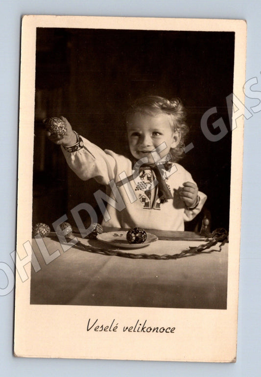 Pohlednice dítě s velikonočními vejci 1934 (M25472)