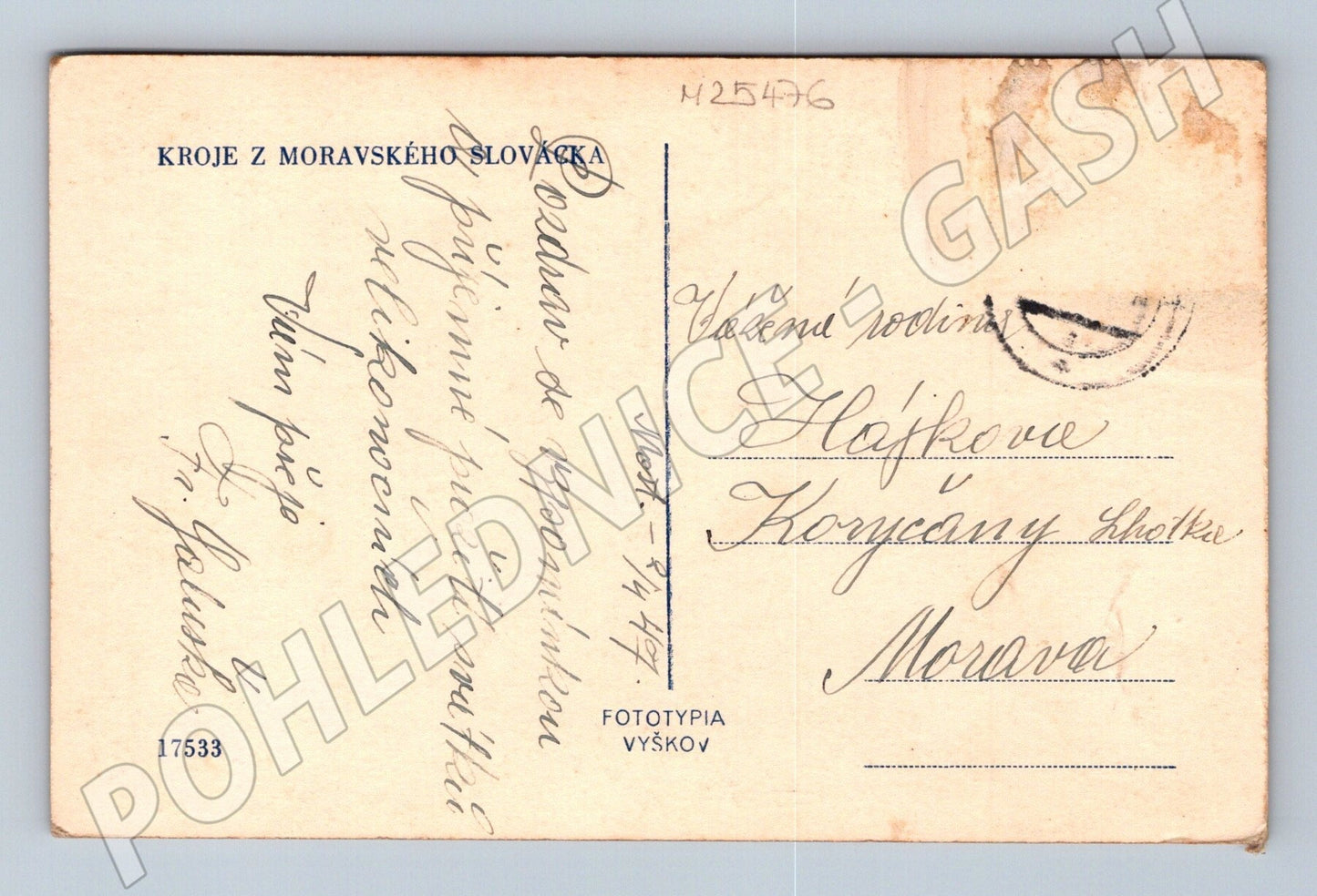 Pohlednice Moravské Slovácko kroje 1947 (M25476)