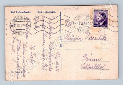Pohlednice Luhačovice koláž s párem v kroji 1944 (M25478)