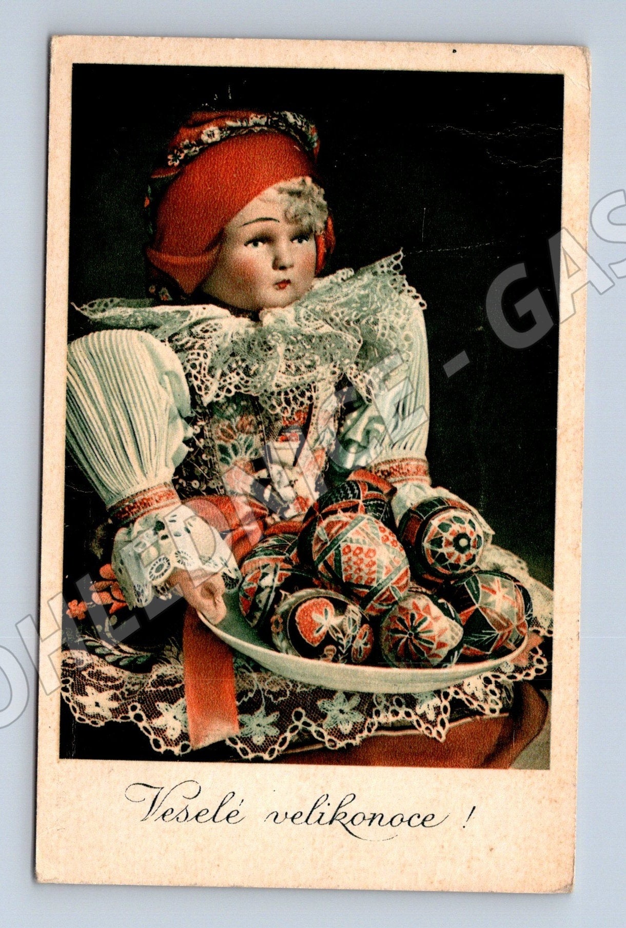 Pohlednice Velikonoce panenka s vajíčky 1934 (M25482)