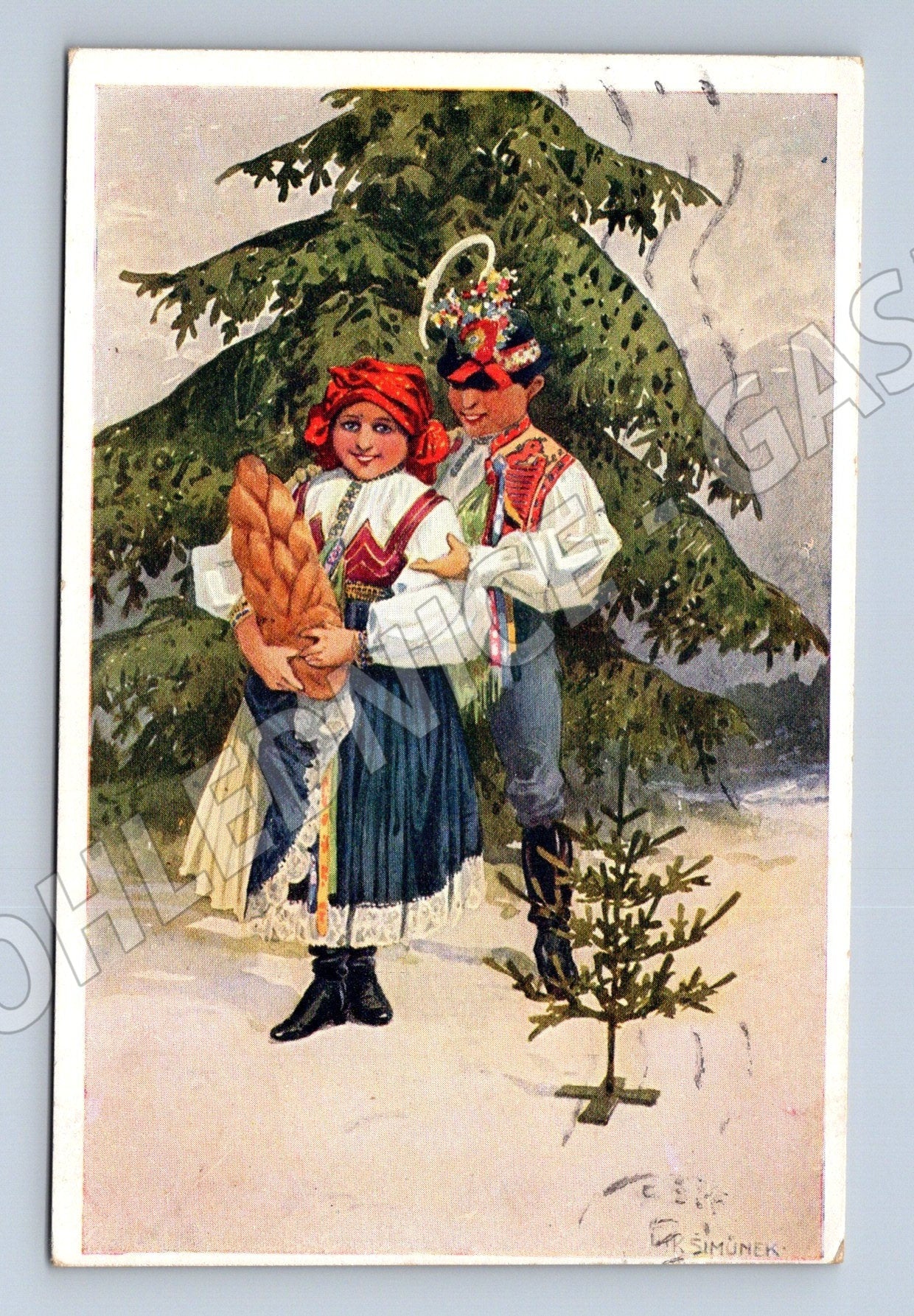 Pohlednice Vánoční česky krojovaný pár 1947 (M25484)