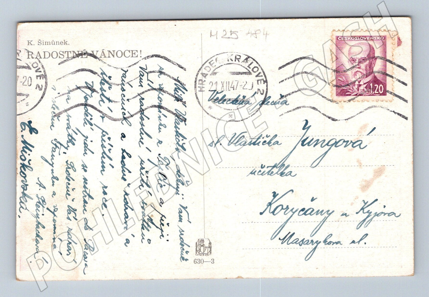 Pohlednice Vánoční česky krojovaný pár 1947 (M25484)