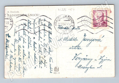 Pohlednice Vánoční česky krojovaný pár 1947 (M25484)