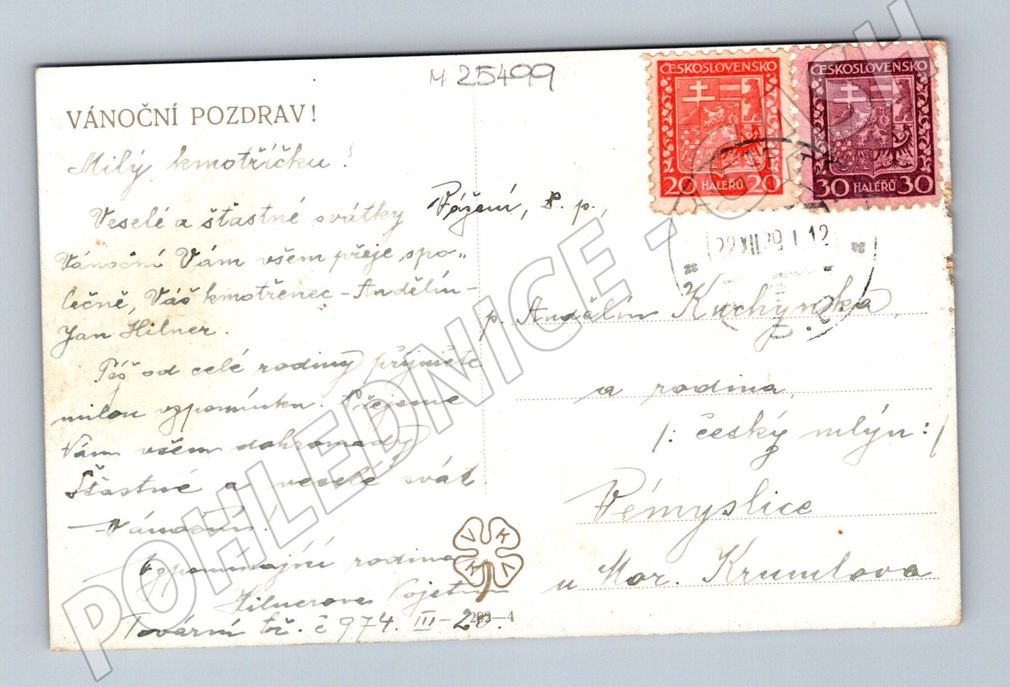 Pohlednice vánoční Madonna s dítětem a anděly 1919 (M25499)