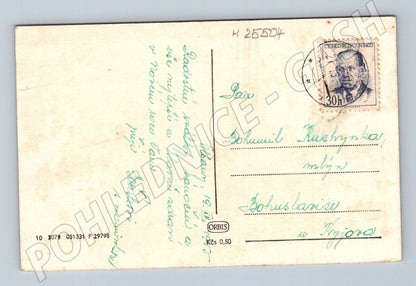 Pohlednice Zimní motiv lyžaři Vánoce 1945 (M25504)