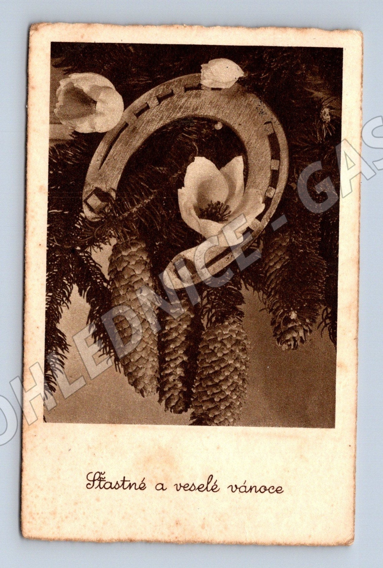 Pohlednice Vánoce podkova šišky 1941 (M25506)