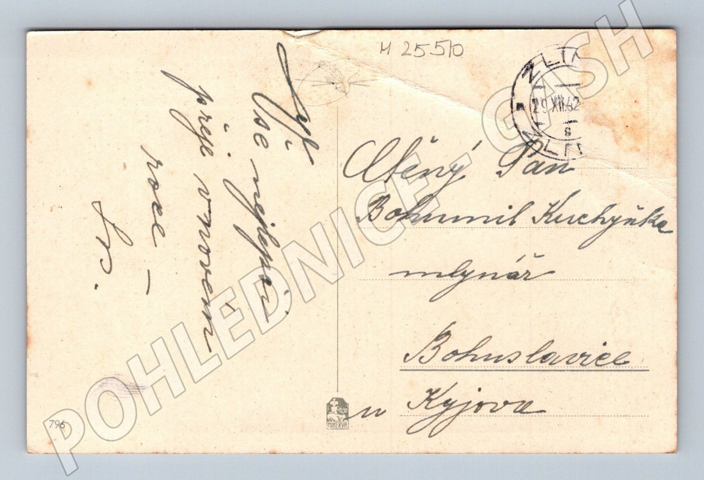 Pohlednice Novoroční zimní scéna s lyžemi 1942 (M25510)