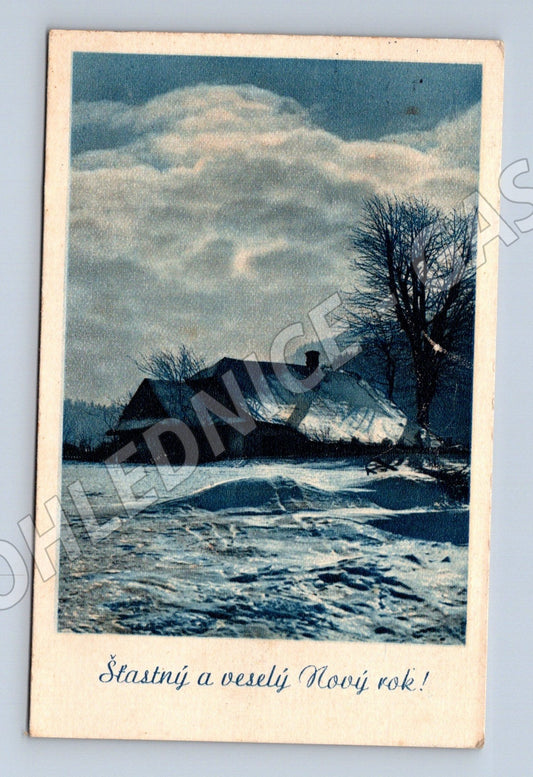 Pohlednice Novoroční zimní krajina 1919 (M25518)