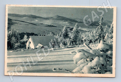Pohlednice zimní krajina s chalupou, Vánoce (M25519)