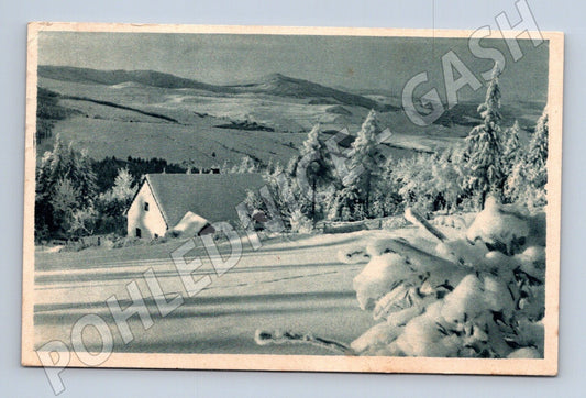 Pohlednice zimní krajina s chalupou, Vánoce (M25519)