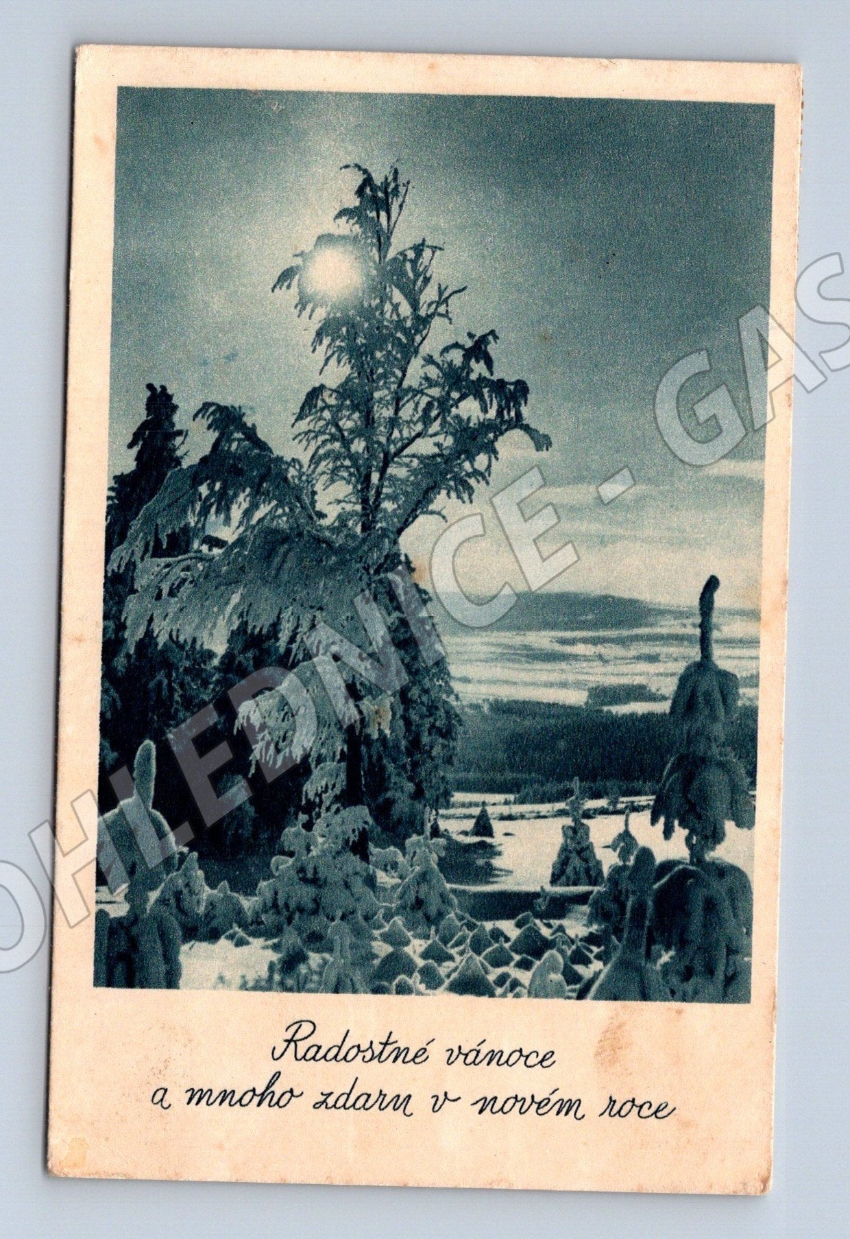 Pohlednice zimní krajina sníh Vánoce 1952 (M25521)