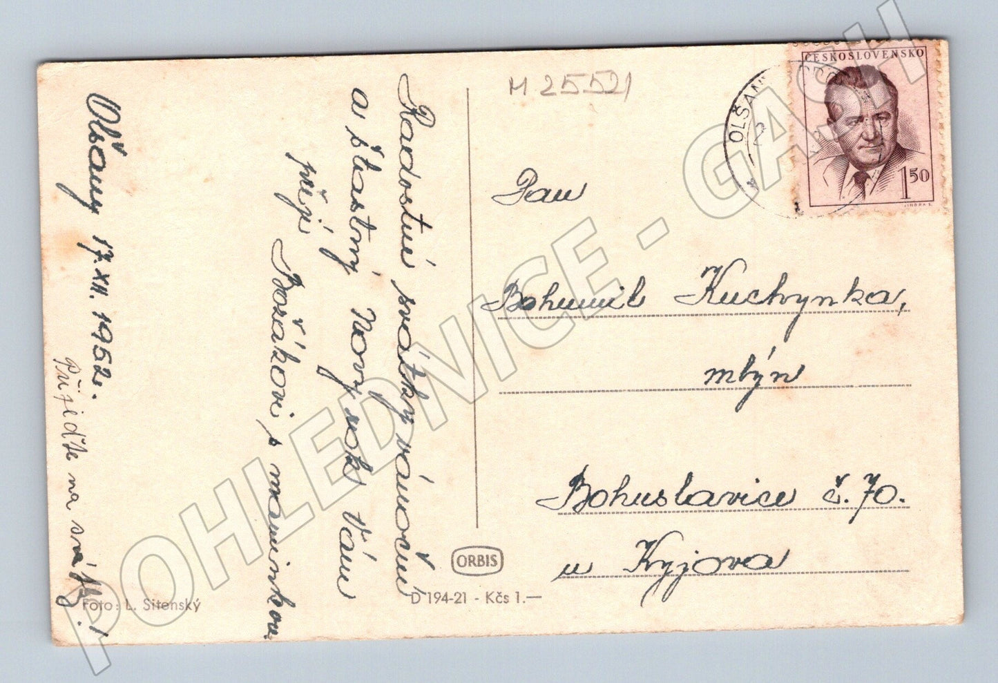 Pohlednice zimní krajina sníh Vánoce 1952 (M25521)