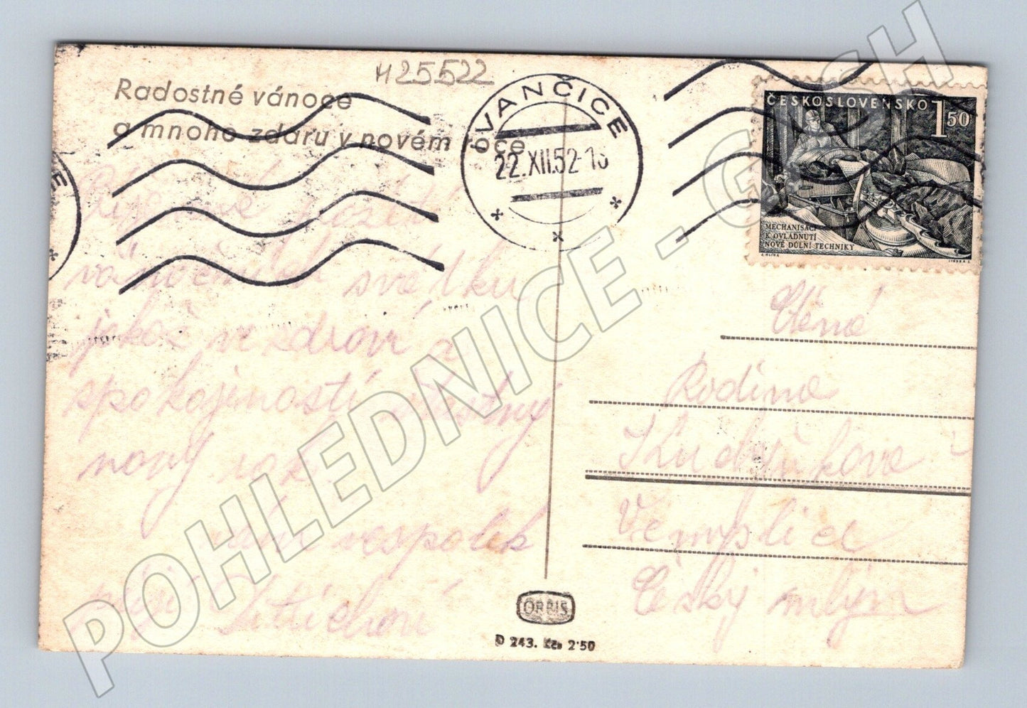 Pohlednice Ivančice zimní krajina Vánoce 1952 (M25522)