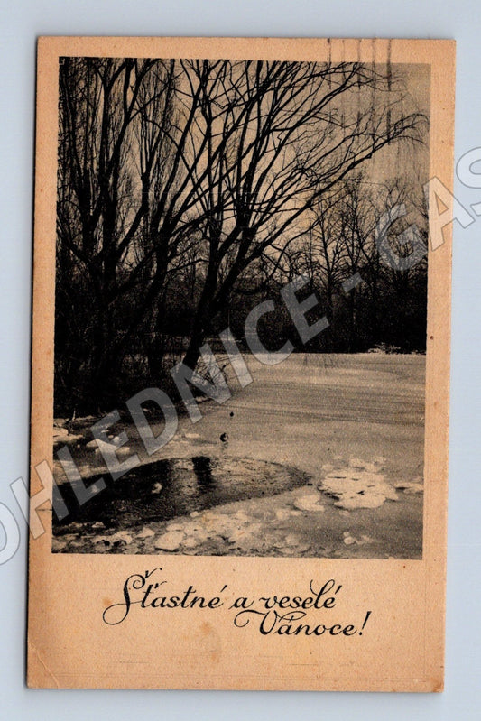 Pohlednice Praha zimní krajina Vánoce 1945 (M25524)