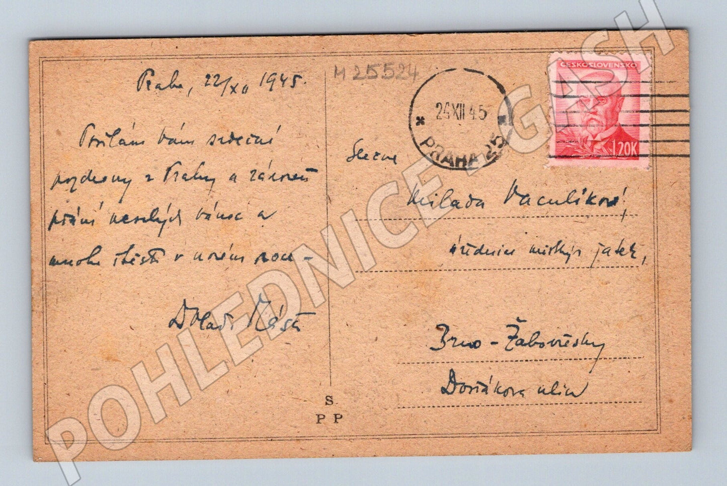 Pohlednice Praha zimní krajina Vánoce 1945 (M25524)