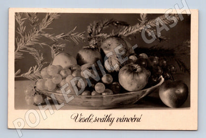 Pohlednice Vánoční zátiší ovoce 1948 (M25526)