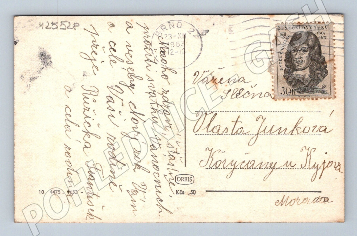 Pohlednice zimní chalupa Vánoce Nový rok 1953 (M25528)