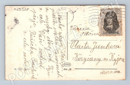 Pohlednice zimní chalupa Vánoce Nový rok 1953 (M25528)