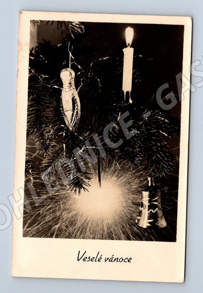 Pohlednice vánoční stromeček prskavka 1956 (M25539)