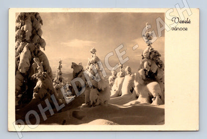 Pohlednice Zimní krajina Veselé vánoce 1947 (M25540)
