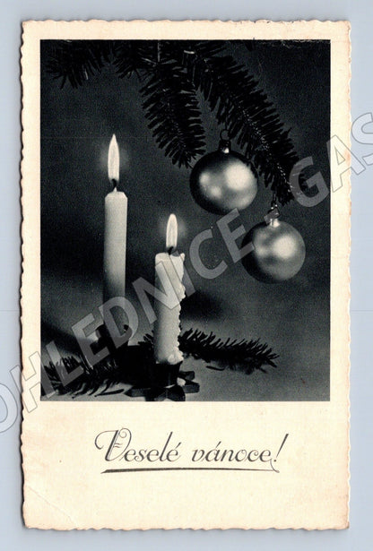 Pohlednice Vánoční motiv svíčky ozdoby 1937 (M25542)