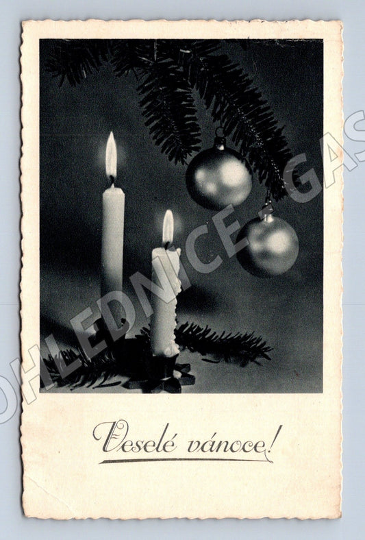 Pohlednice Vánoční motiv svíčky ozdoby 1937 (M25542)