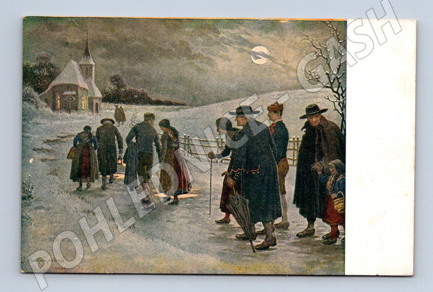 Pohlednice Vánoční zimní scéna s kostelem 1905 (M25551)