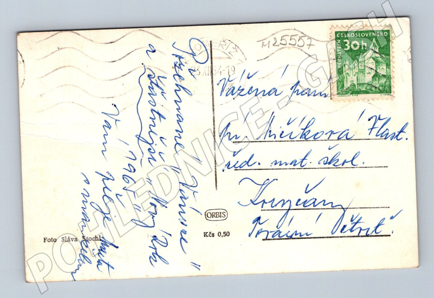 Pohlednice Vánoce zasněžená krajina 1965 (M25557)