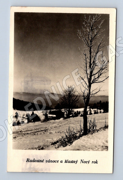 Pohlednice Radostné Vánoce zimní krajina 1960 (M25567)