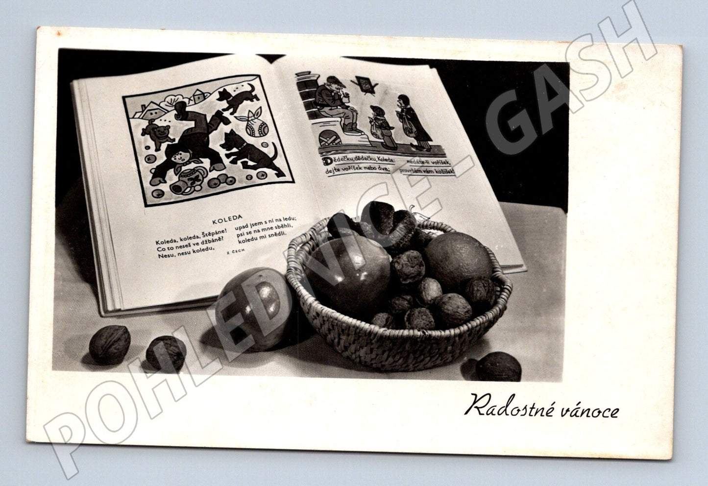 Pohlednice Radostné vánoce kniha ovoce 1937 (M25570)