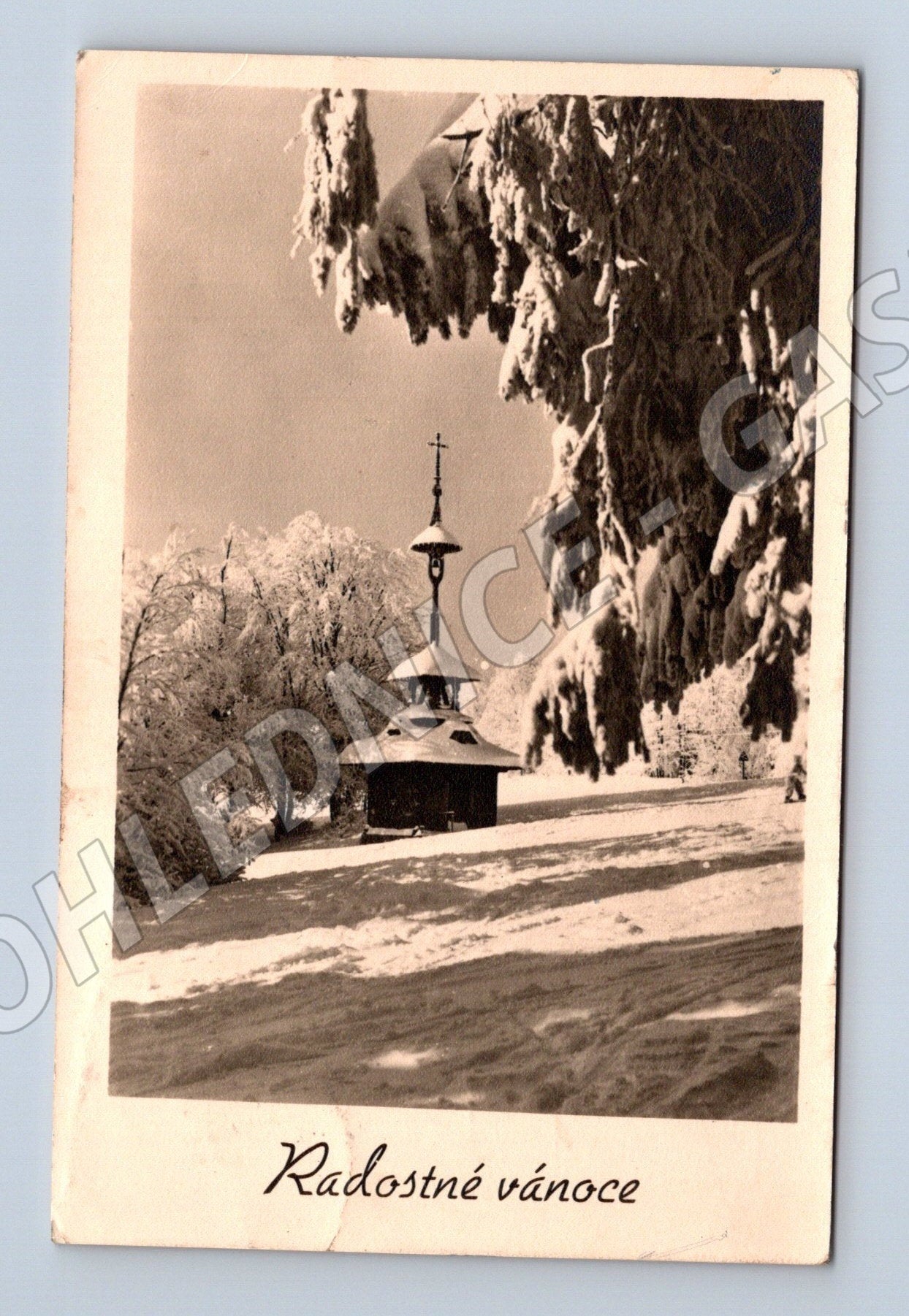Pohlednice Koryčany zimní krajina Vánoce 1956 (M25573)
