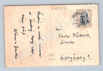 Pohlednice Koryčany zimní krajina Vánoce 1956 (M25573)