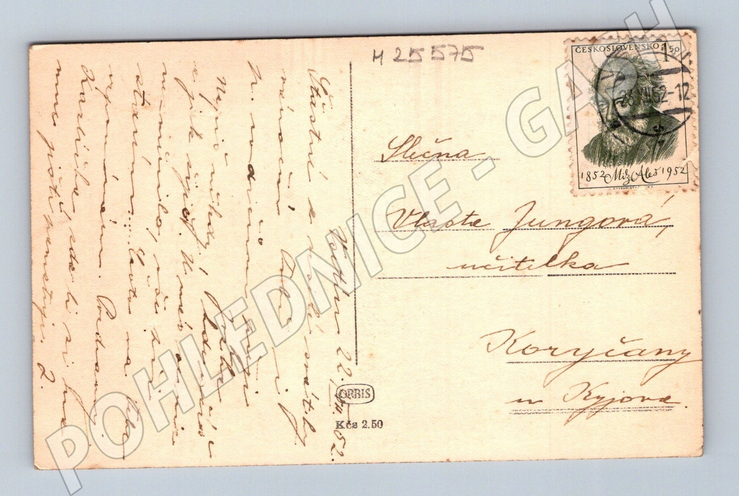 Pohlednice vánoční zimní krajina 1952 (M25575)