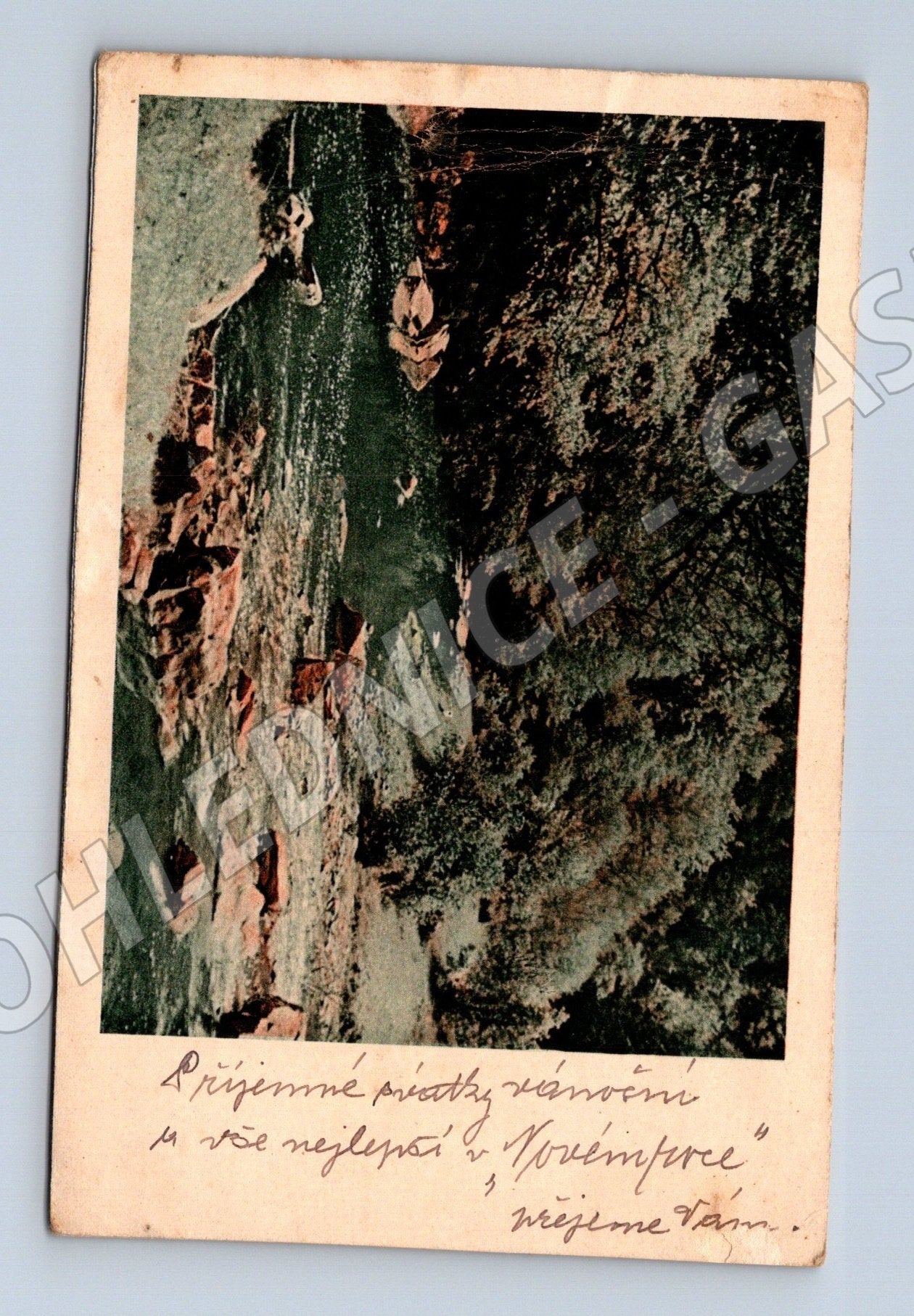 Pohlednice krajina řeka Vánoční přání 1945 (M25579)
