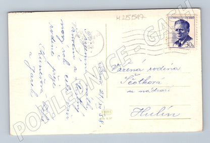 Pohlednice vánoční ptáček na stromečku 1953 (M25587)