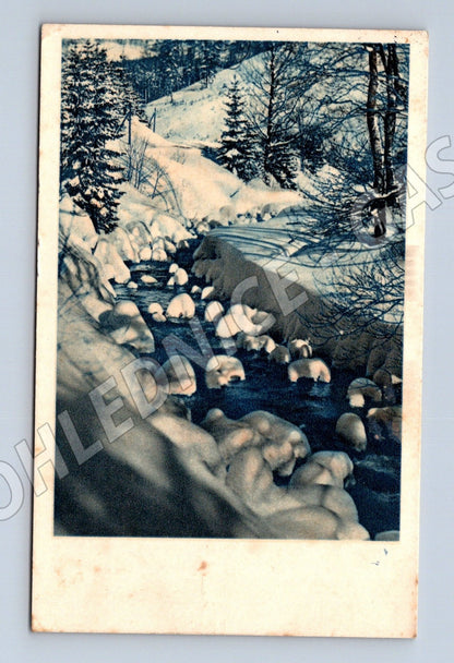 Pohlednice zimní krajina abstraktní 1950 (M25589)