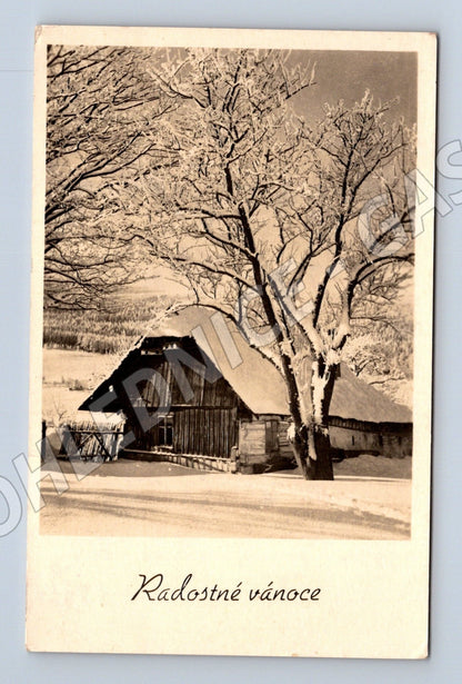 Pohlednice Bohuslavice u Kyjova zimní krajina Vánoce 1933 (M25591)