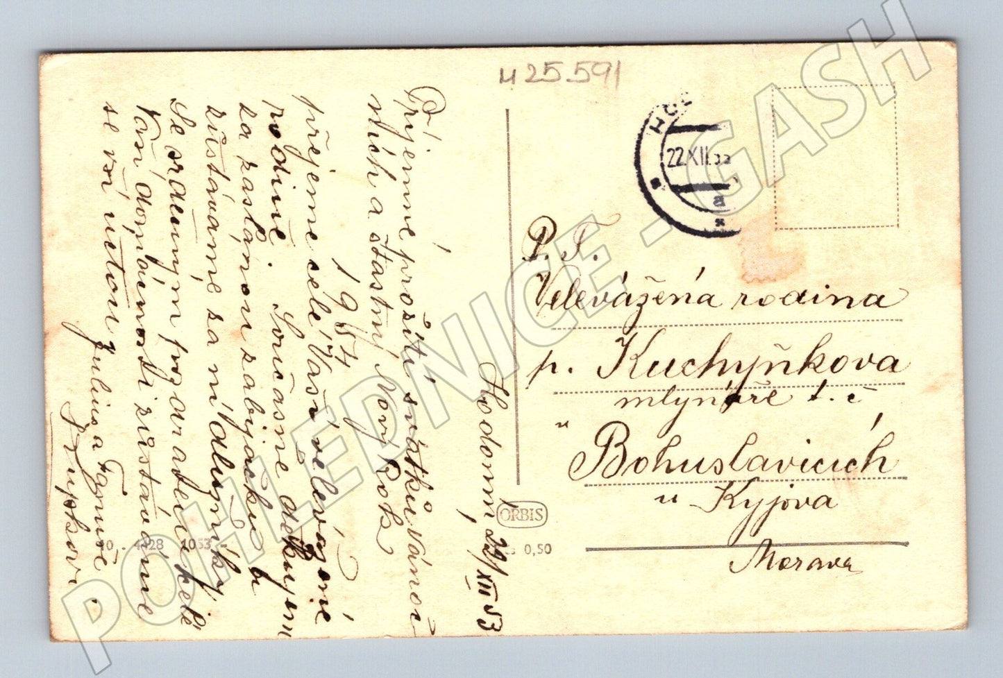 Pohlednice Bohuslavice u Kyjova zimní krajina Vánoce 1933 (M25591)