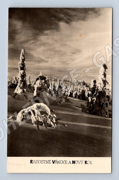 Pohlednice Vánoce a Nový rok zasněžená krajina 1961 (M25601)