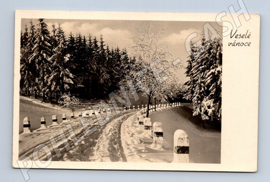 Pohlednice zimní krajina sníh 1950 (M25605)