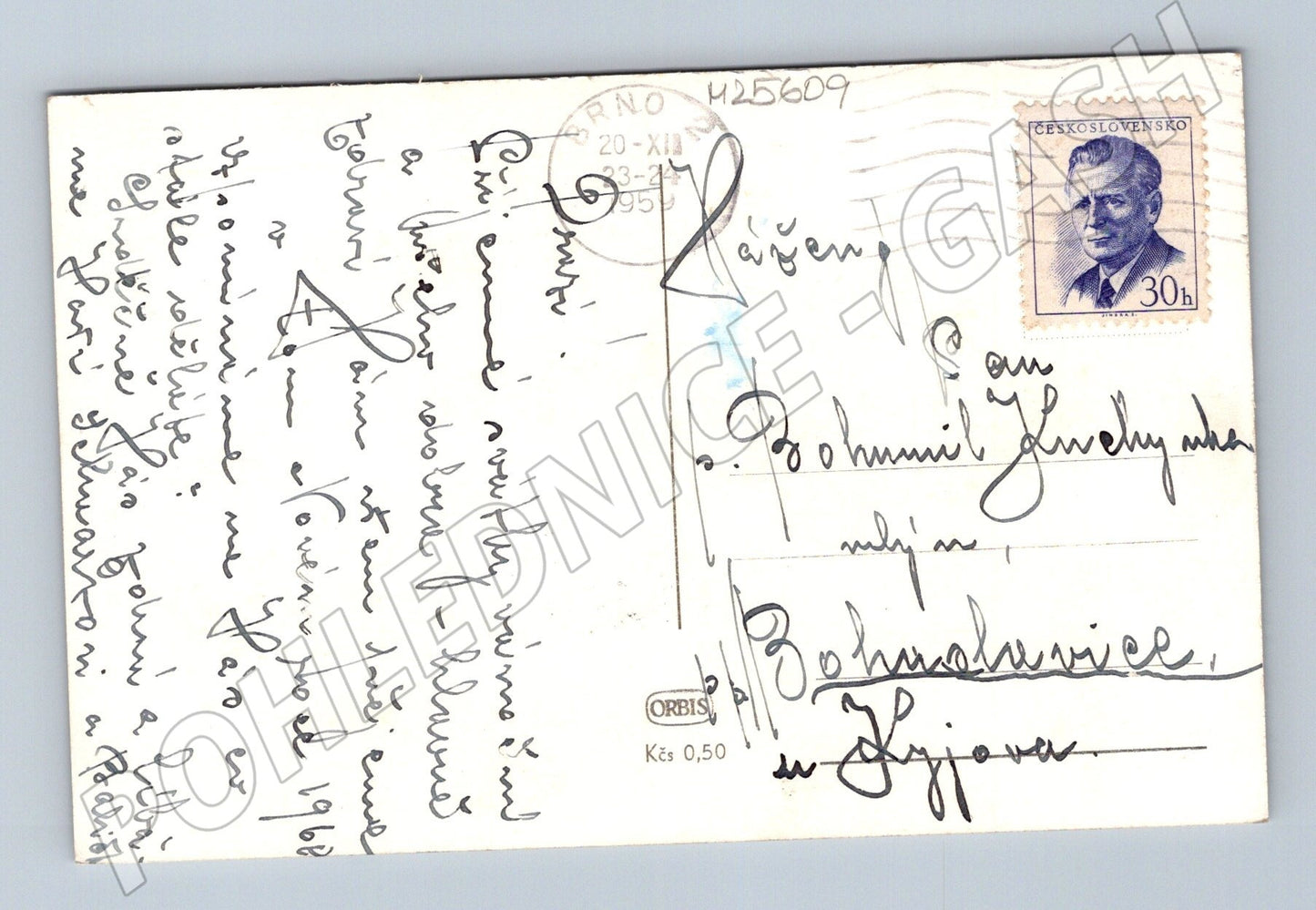 Pohlednice zimní horská krajina Vánoce a Nový rok 1957 (M25609)