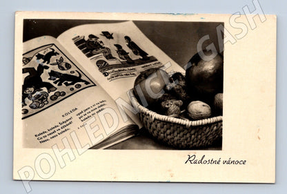 Pohlednice Vánoční motiv kniha košík 1945 (M25610)