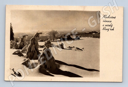 Pohlednice Bezručova kraje zimní krajina Vánoce 1958 (M25614)