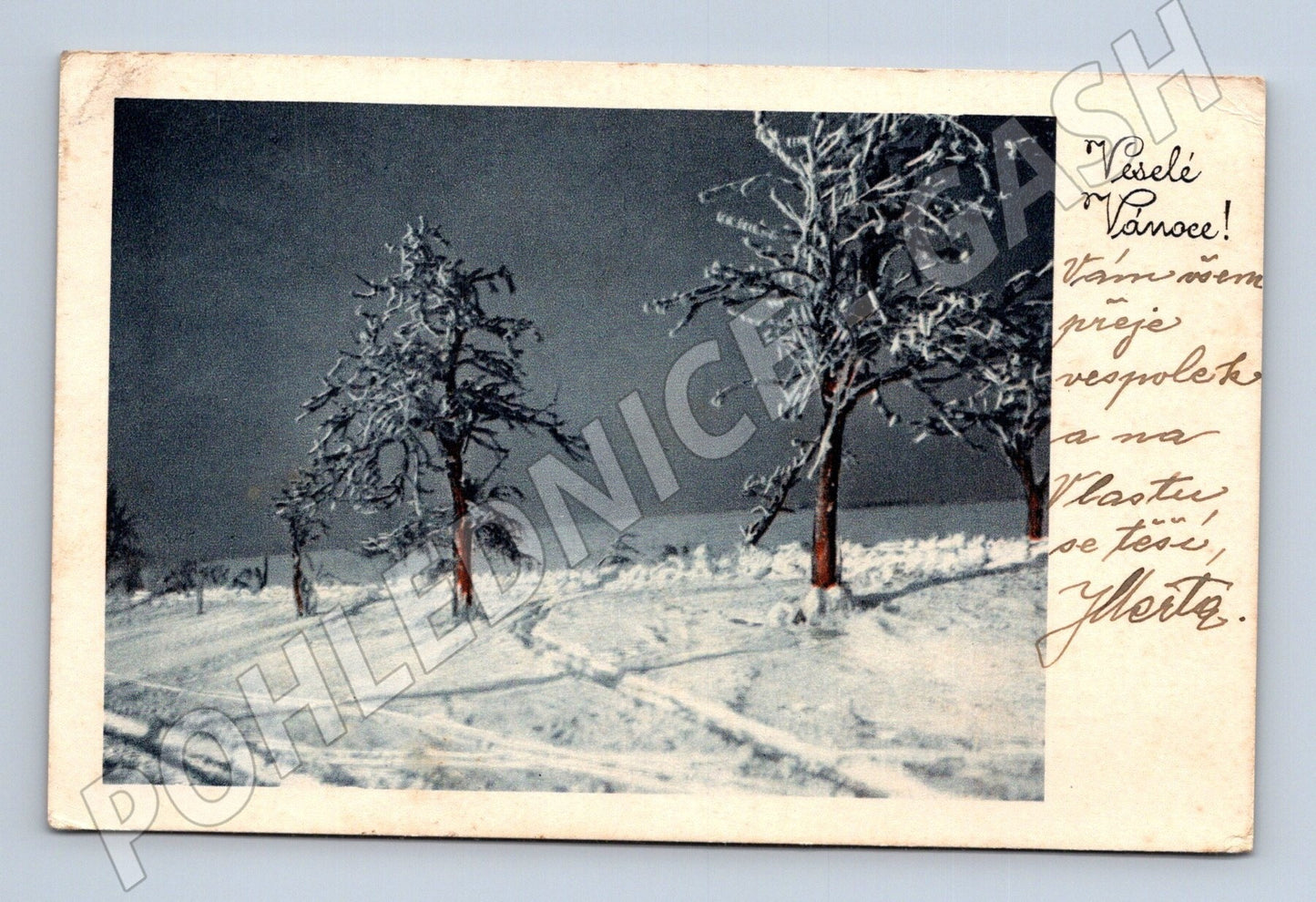 Pohlednice Vánoční zimní krajina 1950 (M25616)
