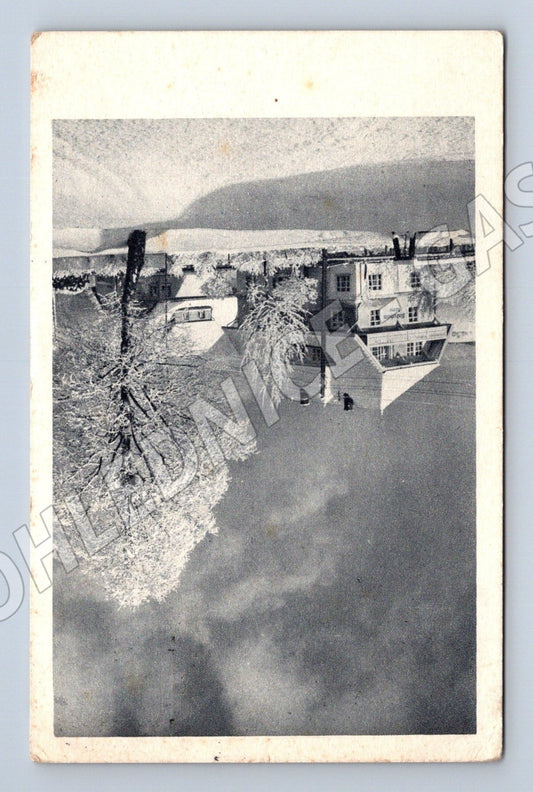 Pohlednice zimní krajina, stavení, sníh 1943 (M25618)