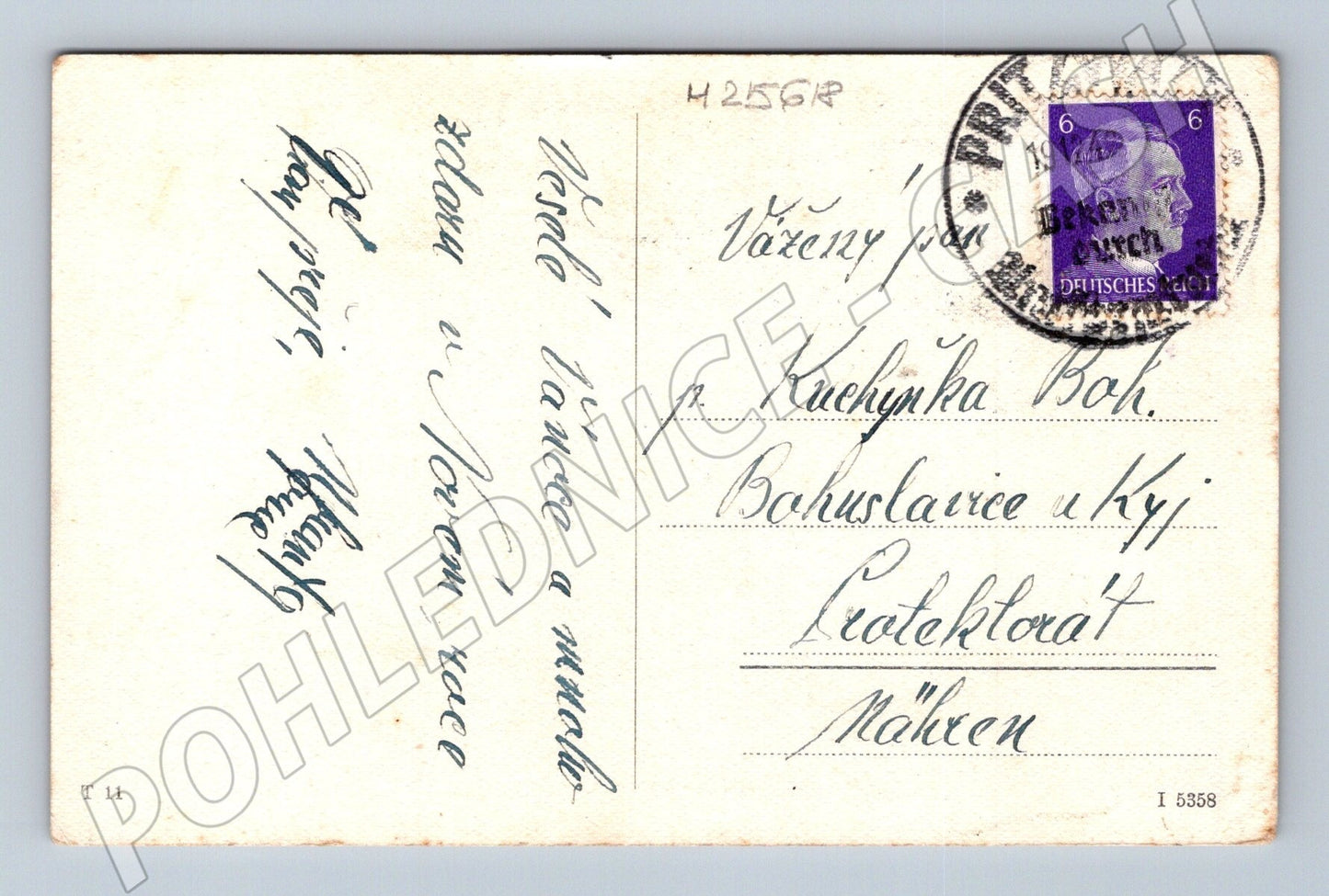 Pohlednice zimní krajina, stavení, sníh 1943 (M25618)