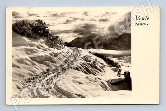 Pohlednice zimní krajina hory Veselé vánoce 1957 (M25625)