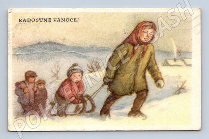 Pohlednice Vánoční motiv děti na sněhu 1931 (M25631)