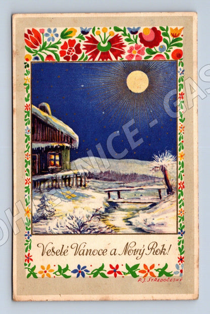Pohlednice Vánoční novoroční motiv 1953 (M25647)