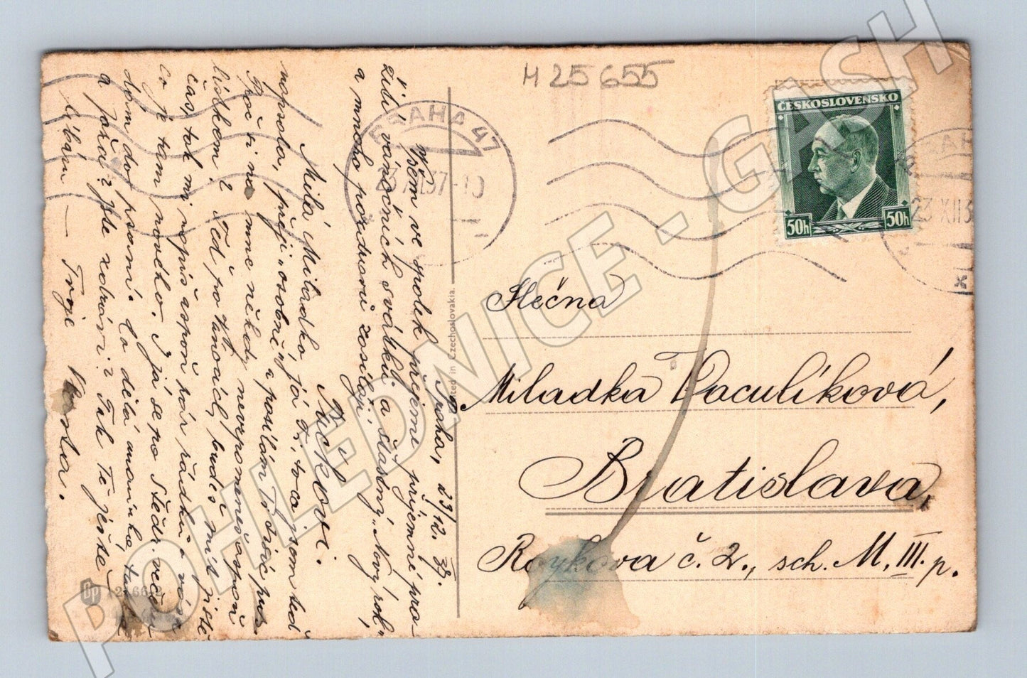 Pohlednice Vánoce děti sníh 1937 (M25655)